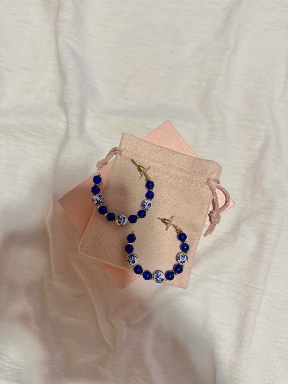 Blue Beaded Hoop Earrings
